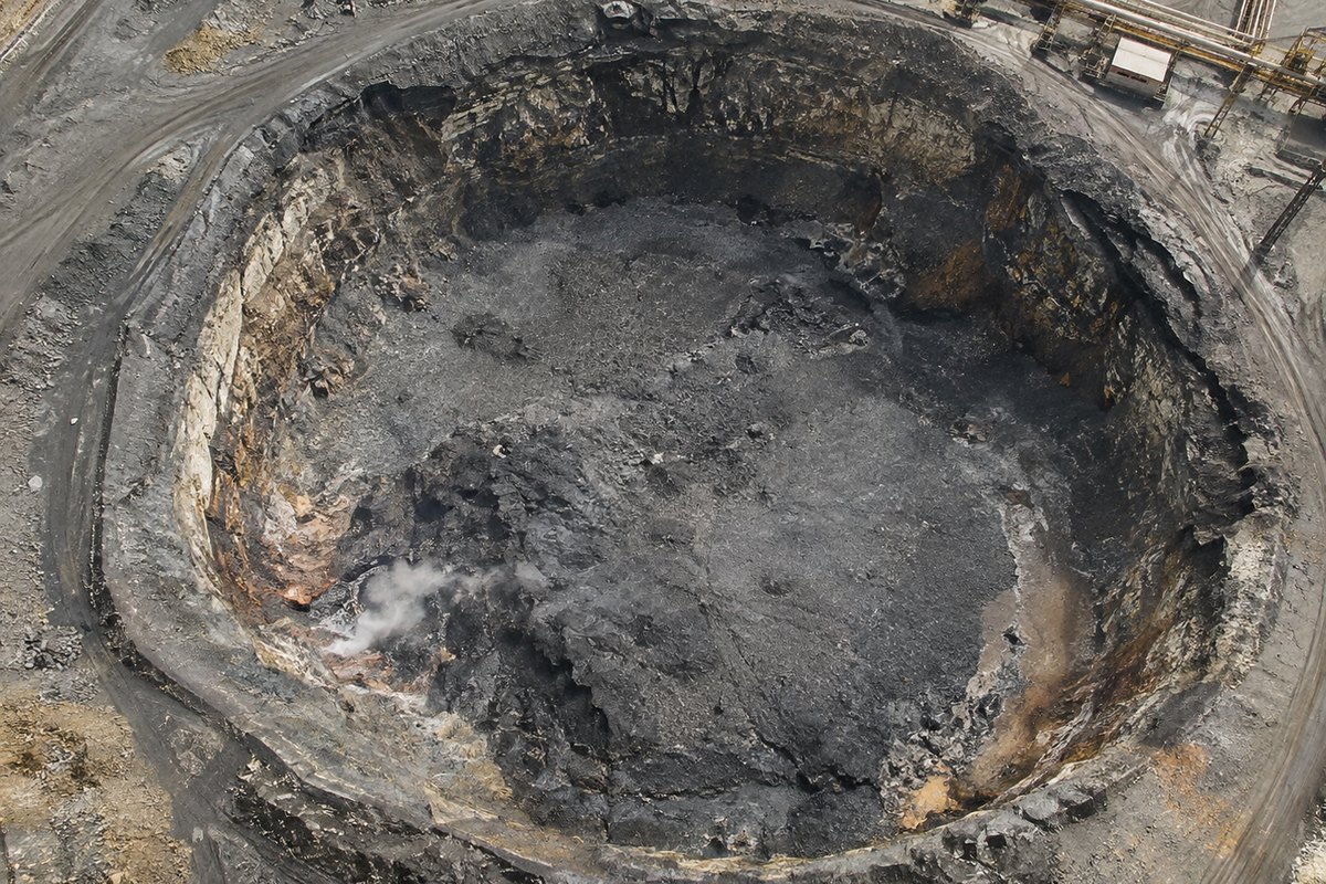 Fossa circolare di scoria vista dall’alto, senza figure
